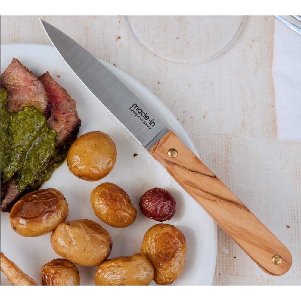 8 pc Made In Cookware 4.5" Straight Steak Knife Set Olive Wood Handle France
